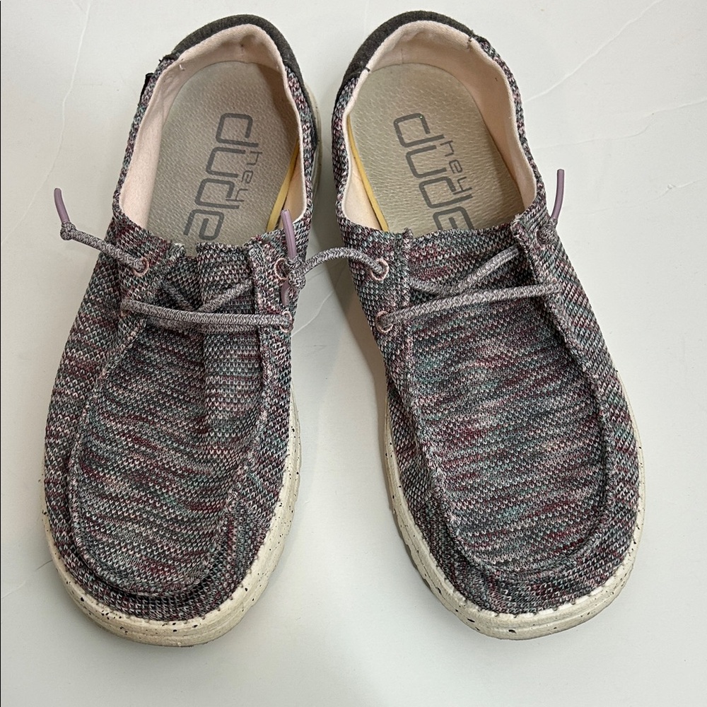 Hey Dude Wendy Sox Slip-On Loafers Gray Pink antique Rose 10